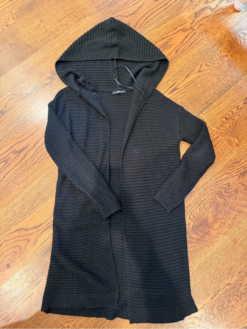 Black Hooded Long Knit Cardigan